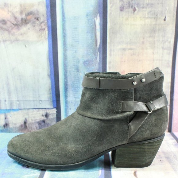 Clarks Shoes - Clarks Gray Suede Strappy Side Zip Ankle Heeled Boots Size 8.5 M